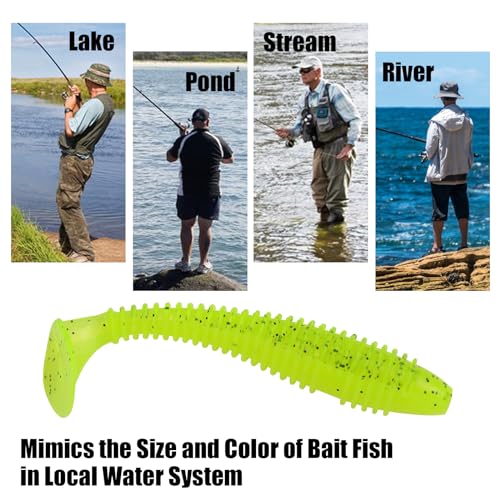 Paddle Tail Swimbaits, 2.5 inch/3inch Soft Lures Fishing Trout Crappie Bass for Freshwater and Saltwater 75PCS/60PCS - color: Chartreuse Translucent, size: 3 inch, 60 PCs