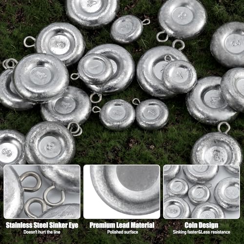 Dr.Fish Fishing Coin Sinkers Lead Fishing Weights Disc Weights No Roll Freshwater Saltwater River Bank Surf Fishing Catfishing - size: 1oz/10 Pack