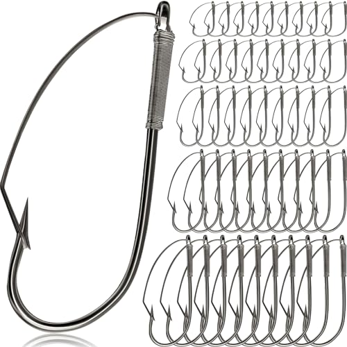 Sumind Weedless Wacky Rig Hooks Bass Carbon Steel Fishing Hooks for Wacky Rigging Worm Lure Baits - size: 2/0#