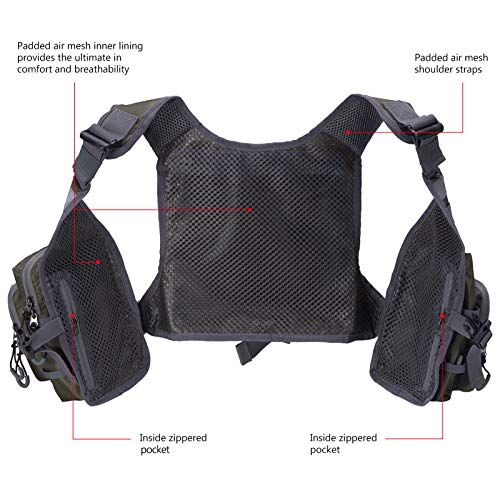 BASSDASH FV08 Ultra Lightweight Fly Fishing Vest for Men and Women Portable Chest Pack - color: Army Green