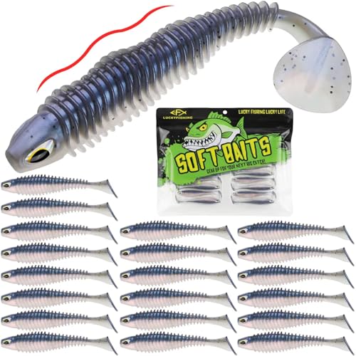 LUCKYFISHING Paddle Tail Swimbaits 10/16/20 PCS Fishing Lures Soft Plastic Lures for Trout Crappie Walleye Soft Baits for Bass Fishing Freshwater Saltwater 4.1/3.5/3/2.5 Inch - color: Blue Pearl, size: 2.5 inch-20pcs