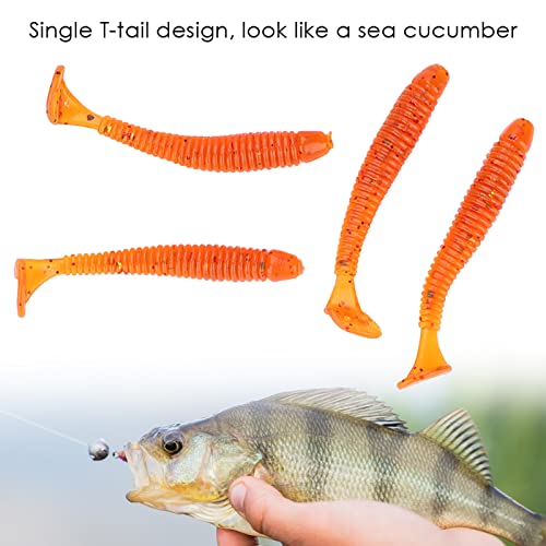 Akozon 50PCS Soft Plastic 5cm Fishing Lures, Ttail Grub Worm Bait, Fish Tackle Accessory in Vibrant Orange Color, Ideal for Fishing Enthusiasts - Pack of 50 - color: Orange