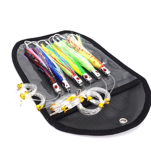 Trolling Tuna Lures Fishing Saltwater Lures Set of 6 Colors 6.5 Inch with Fully Rigged Teasers Squid,Bullet Head Offshore Jet Head Metal for Dolphin Wahoo