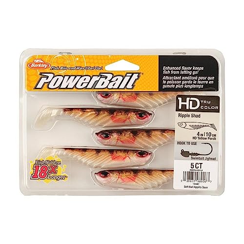 Berkley PowerBait Ripple Shad Fishing Soft Bait - color: HD Yellow Perch, size: 4"