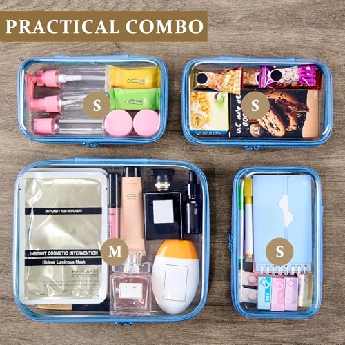 4 pcs Clear Zipper Pouches,Hard Shell Zipper Case, Toiletry Bag for Travel, CLear Diaper Bag, Toiletry Pouch, Travel Organizer, Cosmetic Bag,Toy Storage Bins (M+3S) (Blue) - color: Blue, size: M+3S