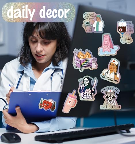 170Pcs Funny Nurse Stickers Pack - Holographic Medical Decals for Water Bottle, Laptop, Computer, Kindle, Cup & Planner - Nursing Gifts for Healthcare Workers - style: Funny Nurse Stickers