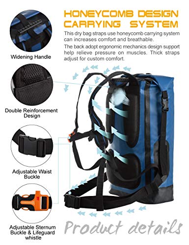 IDRYBAG Waterproof Backpack for Men 20L/30L/40L, Floating Dry Bag Kayak, Dry Backpack Hiking - color: Blue, size: 20L
