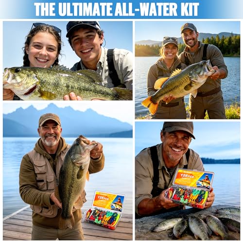 PLUSINNO Fishing Lures, All-in-One Fishing Tackle Box with Tackle Included, Fishing Gear Lure Bait Accessories Kit for Freshwater Bass Trout, Ideal Fishing Gifts for Men, Father & Beginners - color: 128Pcs Fishing Lures Kit