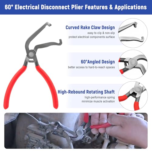 7 Pcs Electrical Disconnect Pliers for Cars 37960 37980, Connector Separator 13120 & Hose Clamp Pliers with Terminal Removal Tools, Work Gloves & Tool Bag - for Automotive Electrical Connector