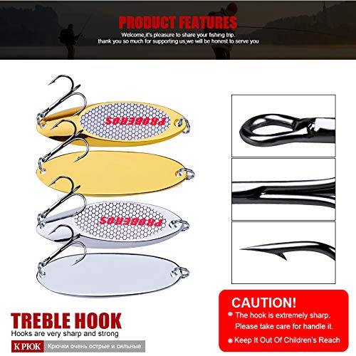 PROBEROS Fishing Spoons Lures Bass Baits Jigging Bait Tackle with Treble Hooks Hard Metal Spoon Fishing Lure Weight Pick 10 Pcs/Pack Silver Gold - color: 10PCS Silver, size: 60G-2.12oz