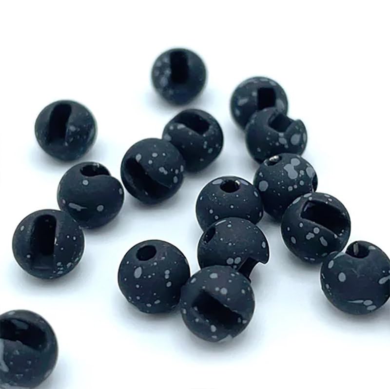 Hareline Fly Tying Mottled Tactical Slotted Tungsten Beads – Natural Finish Weighted Jig Beads, 20 Pack - color: Black, size: 3/16 4.6mm