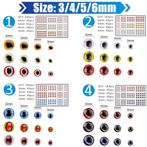 Bionic Fish Eyes for Lures Fly Tying Material Realistic Fish Eyes for Fishing Baits DIY Jigs Fishing Lure Making Supplies - style: 549pcs-3/4/5/6mm