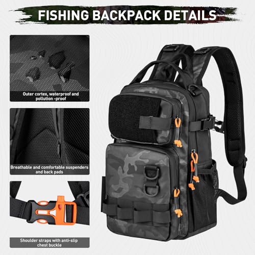 THKFISH Fishing Tool Kit, Backpack and Tackle Box with Tackle Included Lures Hooks Sinkers Accessories Kit,Pliers, Fish Lip Gripper, Fishing Gear and Fishing Gift for Men (Black Camo-87pcs) - color: BlackCamo