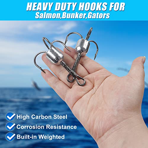 SILANON Snagging Hooks Weighted Treble Hooks,5pcs Large Weighted Treble Fishing Hooks Bunker Snag Hooks with Weight for Baitfish Trout Salmon 5/0 6/0 8/0 10/0 - size: 6/0-1.25oz-5pcs