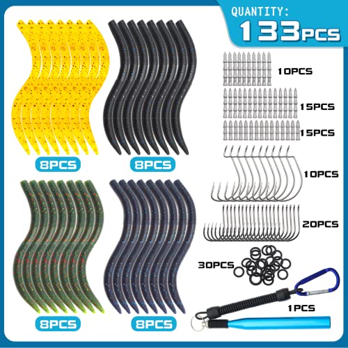 Senko Worms 40/133Pcs Fishing Soft Plastic Bait Bass Fishing Lures | Crawfish Lure Soft Plastic Worms Fishing Lure Wacky Rig Carolina Rigged - color: C-Senko Lures 133pcs 5.15in