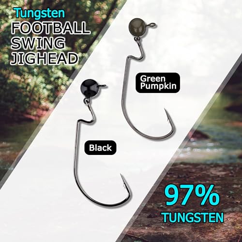 Reaction Tackle Tungsten Football Swing Jig Heads - Bass Fishing Jigs -Swinging Action Trigger Bait -Versatile Jig with Sharp Hooks -Mimics Crawfish (3-Pack) - color: Black, size: 1/2 oz