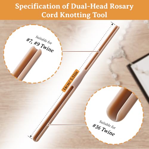 Dunkive 2 Pack Rosary Cord Knotting Tool, #7#9 and #36 Dual Head Twine Knotting Tool, Rosary Making Supplies, Beads Tying Kit, Beading Cord Kit for Jewelry, Fishing Hook, Bracelet(Brown) - color: Brown
