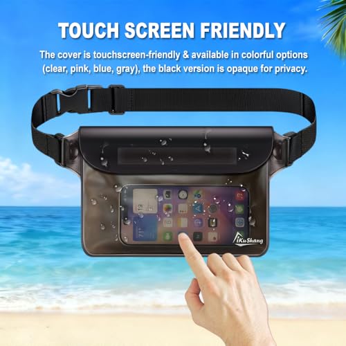 Waterproof Fanny Pack, Dry Bag Phone Pouch for Beach Swimming Kayaking | Floating dry bag keeps wallet & purse safe. Triple zip-lock seals water. Touchscreen works wet. Cruise, fishing & travel - color: Gray+Black