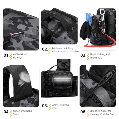 Fishing Tackle Storage Bag – Sling Waist Pack with Adjustable Widen Shoulder Straps, 12 Compartments for Fishing Gear, Lures, Hooks & Accessories Durable & Lightweight for Outdoor Anglers, Black