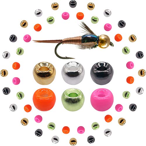 Tungsten-Fly-Tying-Beads-Heads-Assortment Fly Tying Materials Nymph for Fly Fishing Tungsten Beads 60 Pack - size: 5/32 inch (3.8mm)