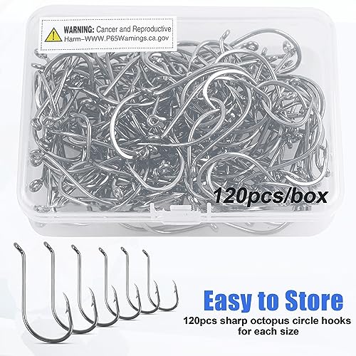 Octopus Fishing Hooks-120pcs Sport Circle Hooks Beak Offset Fishing Hooks Sharp High Carbon Steel Fishing Jig Hooks Black Fishhook for Saltwater Bass 8-9/0 - size: 6#-120PCS