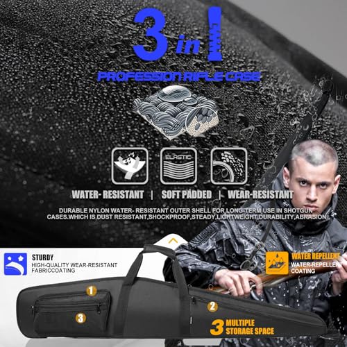 RAVOINCC Rifle Case Soft Shotgun Cases - Water Resistant Gun Carry Bag for Scoped Rifles with 3 Accessory Pockets Adjustable Shoulder Strap Available Length in 46 52 Inch - color: Black, size: 52inch