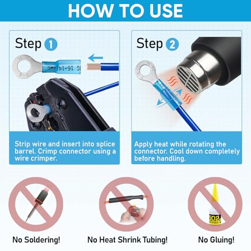 TICONN 250Pcs Heat Shrink Wire Connectors, Waterproof Automotive Marine Electrical Terminals Kit, Crimp Connector Assortment, Ring Fork Spade Butt Splices - style: 250PCS Combo