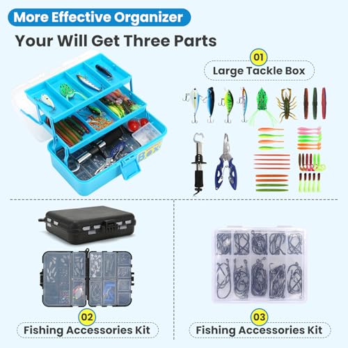 Pro 3-Layer FishingTackle Box Kit with Accessories Set,Including Saltwater and Freshwater Lures,Tools,Spacious Storage,All-in-One Bass Fishing Gear Set & Gift for Men(339pcs Fishing Tackle Box) - color: 339pcs Fishing Tackle Box