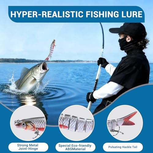 Keenjorika Fishing Lures Multi Jointed Fish Fishing Kits, Slow-Sinking Lifelike Segmented Swimbait Crankbaits, Realistic Swimming Action for Bass, Trout, Pike & Walleye, Freshwater and Saltwater - color: 3 Pack-Style 8