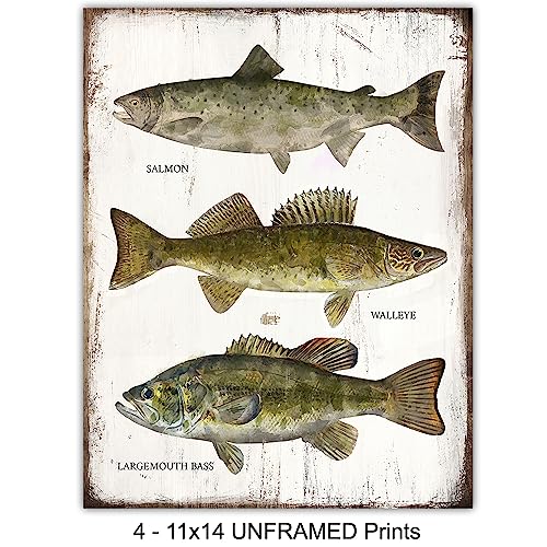 LARGE 11x14 - Fishing Accessories Gifts - Rod, Reel, Lures Patent Print Set - Lake Mountain House Decor for the Home - Rustic Bass, Trout, Freshwater Fish Wall Art - Room Decoration Poster - Fishermen - size: 11x14 inches