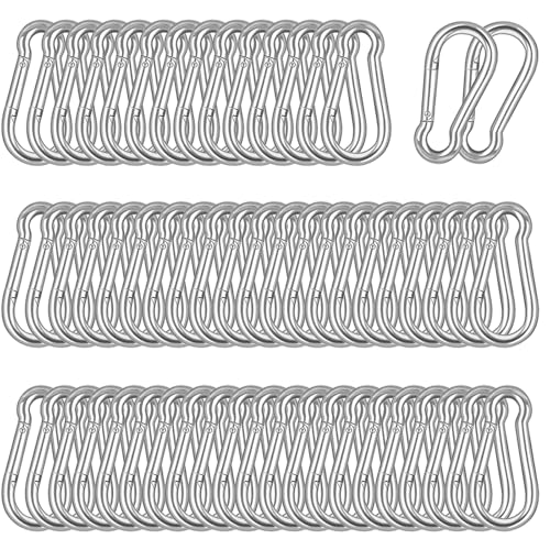 60PCS M5 Heavy Duty Carabiner Clip, 2Inch Snap Hook Quick Link Small Carabiner Clips,Spring Link Buckle for Fishing Camping Hammock Dog Leashes-220LBS Holding Capacity (Silver) - color: Silver, size: 60PCS-M5