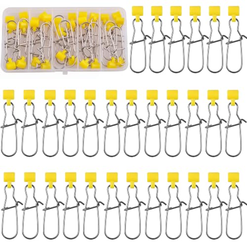 Fishing Line Sinker Slides- 30pcs Stainless Steel Braid Line Sinker Slider with Duo-Lock Snap High-Strength Line Weight Connectors for Saltwater Surf Fishing Rigs Catfishing - style: Yellow-30pcs