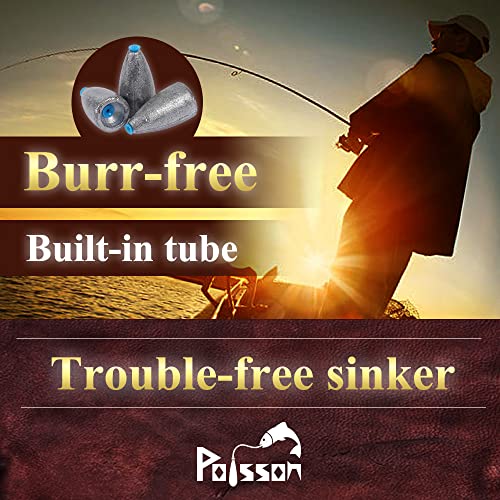 Poisson Bullet Sinker Burr-Free Built-in Tube Lead Worm Fishing Sinker Weight - style: 0.35 Oz 30 Pcs