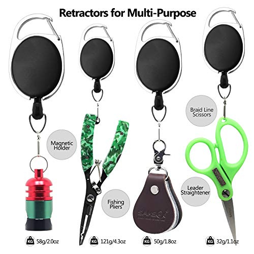 SAMSFX Fly Fishing Zinger Retractor for Anglers Vest Pack Tool Gear Assortment Combo 3pcs in Pack - color: Retractor With Ordinary Clips, 24" Nylon Cord