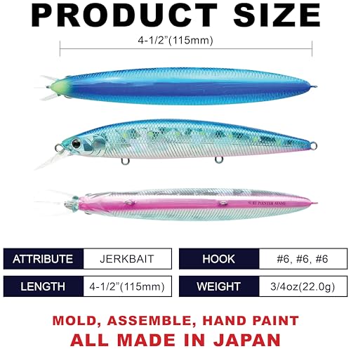 LUCKY CRAFT Surf Pointer 115MR Saltwater Fishing Lures for Halibut and Stripped Bass, Long Casting Jerkbait, Sinking Surf Fishing Gear, Fish Accessories for Tackle Box - color: 638 Chika Chika BP, size: One Size