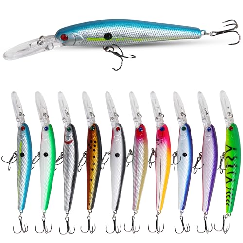 Hard Fishing Lures Bait Minnow Lures Bass CrankBait Jerkbait Set Life-Like Swimbait Deep Diving Sinking Lures with Treble Hook for Bass Trout Walleye Redfish - style: Type A-10pcs