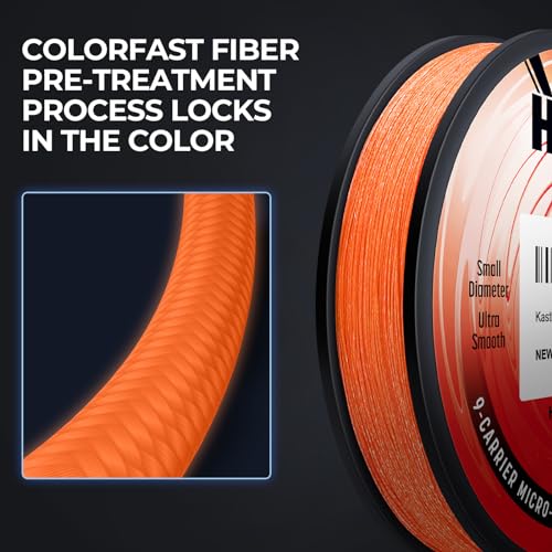 KastKing Hammer Alpha 9 UHMWPE Braided Fishing Line - Made in the USA, Strong and Smooth, Round, 9-Carrier, Colorfast Braided Fishing Line, Perfect for Most Fishing Reel and Finesse Applications - color: ORANGE, size: 15LB-300Yds(0.15mm)