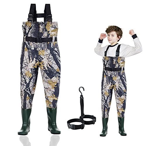 Kids Chest Waders for Toddler Children Waterproof with Insulated Boots - color: Camo, size: 12/13