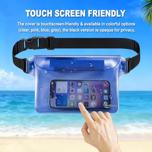 Waterproof Fanny Pack, Dry Bag Phone Pouch for Beach Swimming Kayaking | Floating dry bag keeps wallet & purse safe. Triple zip-lock seals water. Touchscreen works wet. Cruise, fishing & travel - color: Blue+Black