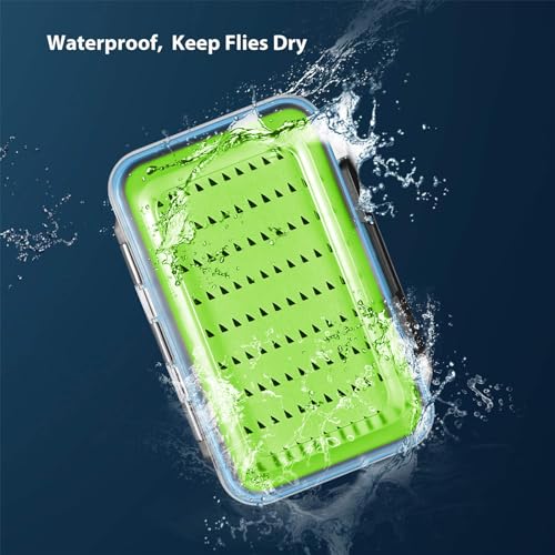 Gonex Fly Boxes for Fly Fishing Jig Boxes Two-Sided Waterproof Lightweight Fly Fishing Box Easy Grip Transparent Lid Fly Fishing Lures Box, 5.9"x 3.8"x 1.77", Green - color: Green, Black, Transparent, size: Size B (5.9"x 3.8"x 1.77")