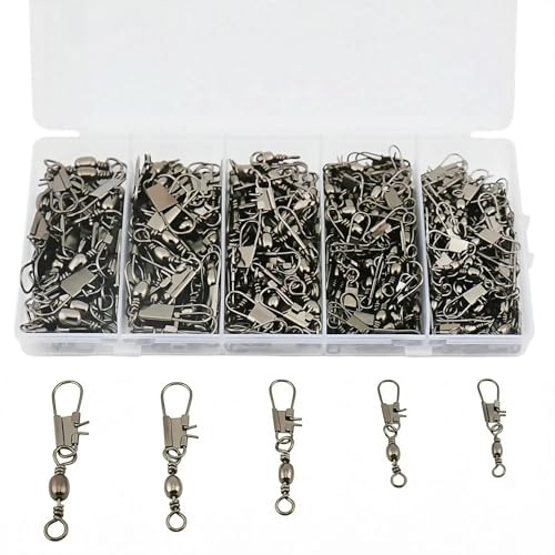 Fishing Barrel Swivels with Snap Set: 220pcs Large Small Snap Swivels Assortment for Saltwater Freshwater Connector Fishing Tackle - Size #2#4#6#8#10