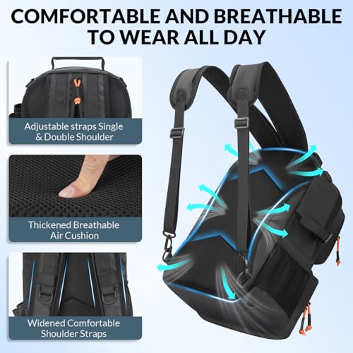 THKFISH Waterproof Fishing Backpack with Rod Holder, 20L Lightweight Fishing Tackle Sling Bag Store Gear and Equipment - color: Black