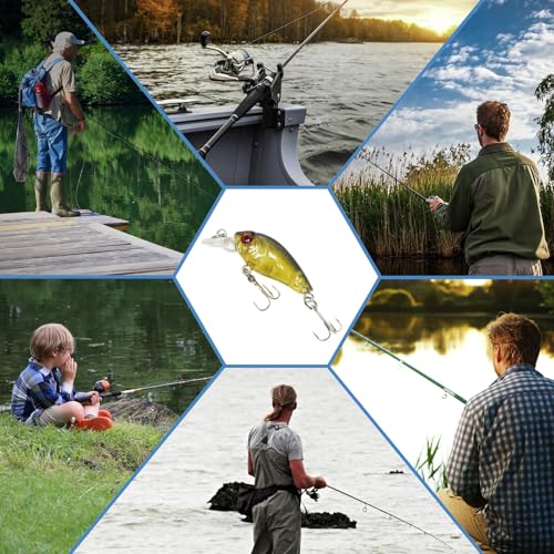 Top Water Fishing Lures Kit, 6 PCS Micro Fishing Lure Crankbaits Baits with 2 Hooks 3D Eyes Bait for Saltwater Freshwater Bass Trout Catfish Pike Perch - color: A
