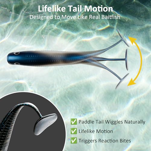 5/6Pcs Pre-Rigged Soft Plastic Lures, Paddle Tail Swimbait, Jig Heads for Bass, Walleye, Pike, Trout, Redfish Fishing - color: Assorted