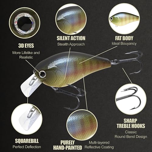 LUCKY CRAFT LC 2.5 Silent Crankbait Fishing Lures, 2-3/8” Squarebill Crankbait, Bass Lures, Floating 4ft Depth Hard Bait, Champion Freshwater Fishing Gear and Tackle Box Accessories - color: 269 BE Gill