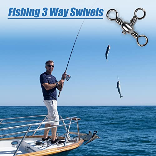 AGOOL 3 Way Swivels Fishing Tackle, 50/100pcs Crossline Barrel Swivel 3 Way Rigs T-Shape Three Way Swivels Fishing Tackle Connector for Catfish Rig Surf Fishing Rig - size: 6#_60lb