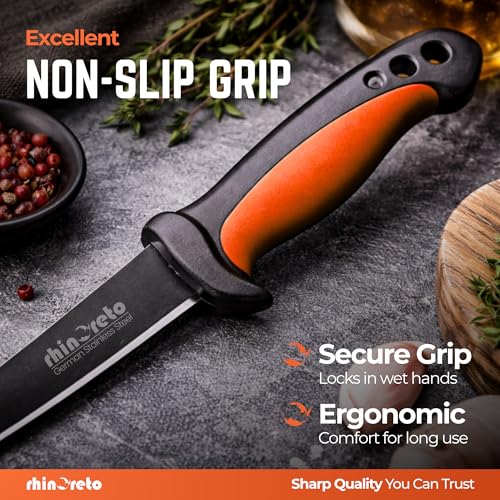 Rhinoreto Fillet Knife for Fish - Razor Sharp G4116 German Stainless Steel Blade, 9 Inch Professional Filleting & Boning Knife with Non-Slip Handle, Protective Sheath & Sharpener - color: Orange, size: 9"