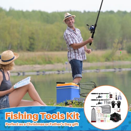 MiniInflat Telescopic Fishing Rod and Reel Combo, 6.89ft 2pcs Collapsible Rod with Plier Lip Gripper Lures Carrier Bag Pre-Loaded Spinning Reel Saltwater Freshwater Fishing Pole Kit - color: Black