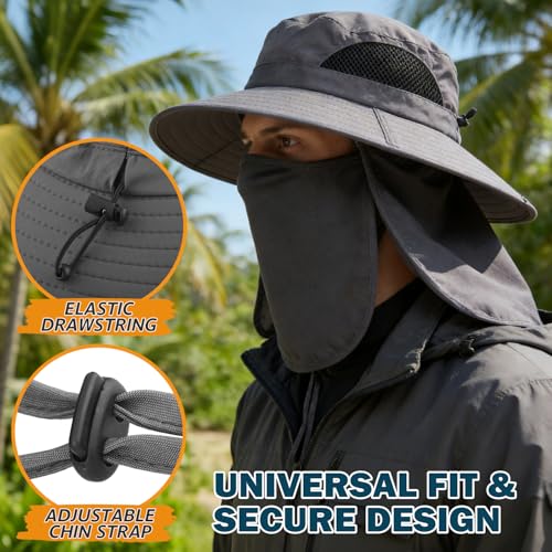 Wide Brim Sun Bucket Hat, Waterproof Boonie Hat for Men & Women | UPF 50+ UV Protection, Adjustable Fit, Chin Strap & Sweatband, Foldable Durable for Fishing Hiking Garden Beach - color: 07 Dark Grey