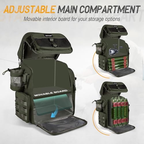 Goture Fishing Backpack with 4 Tackle Boxes, 900D Water-Resistant Tackle Backpack with Rod Holders,Insulated Cooler Compartment, 55L Large Capacity Fishing Gear Storage Bag for Saltwater & Freshwater - color: A3:green(4 Tackle Boxes Included)